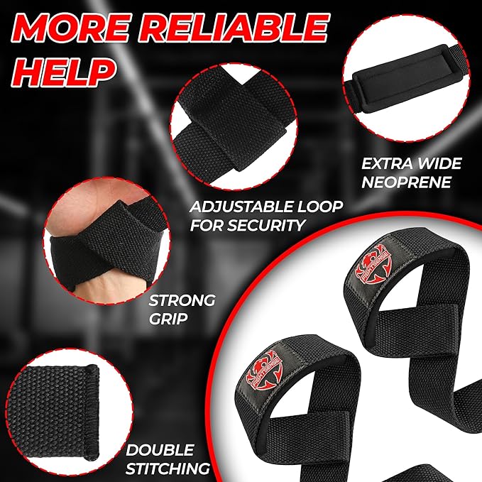 FIGHTSENSE Lifting straps for weightlifting, Gym wrist straps for men women, Neoprene Padded Cotton Weightlifting Straps for Bodybuilding, Powerlifting, Deadlifting and strength training