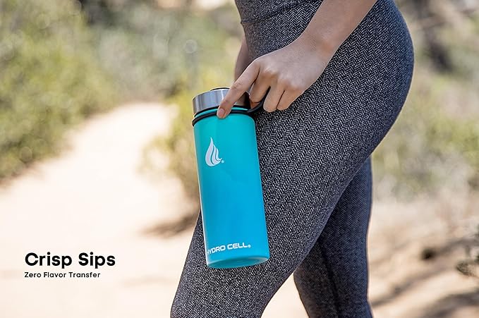 HYDRO CELL Stainless Steel Insulated Water Bottle with Straw - For Cold & Hot Drinks - Metal Vacuum Flask with Screw Cap and Modern Leakproof Sport Thermos for Adults (Teal/Blue 18oz)