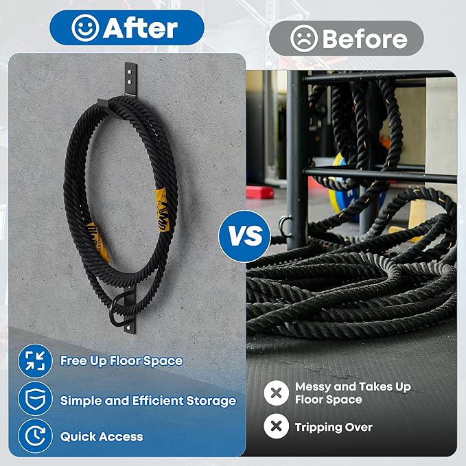 Battle Rope Wall Mount Kit - Set with 1 Battle Rope Wall Anchor and 1 Storage Hook for 30-50 Feet,1"-2.5" Battle Ropes - Heavy Duty Steel Battle Rope Anchor Wall Mount Kit-Battle Rope Rack Attachment