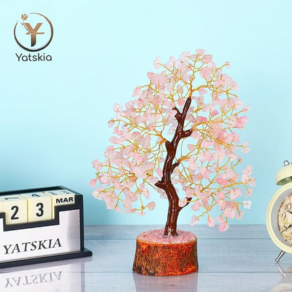 YATSKIA Rose Quartz Tree - Quartz Crystal Tree for Positive Energy - Birthday Gifts for Women - Feng Shui Decor - Gemstone Home Decor - Pink Desk Accessories