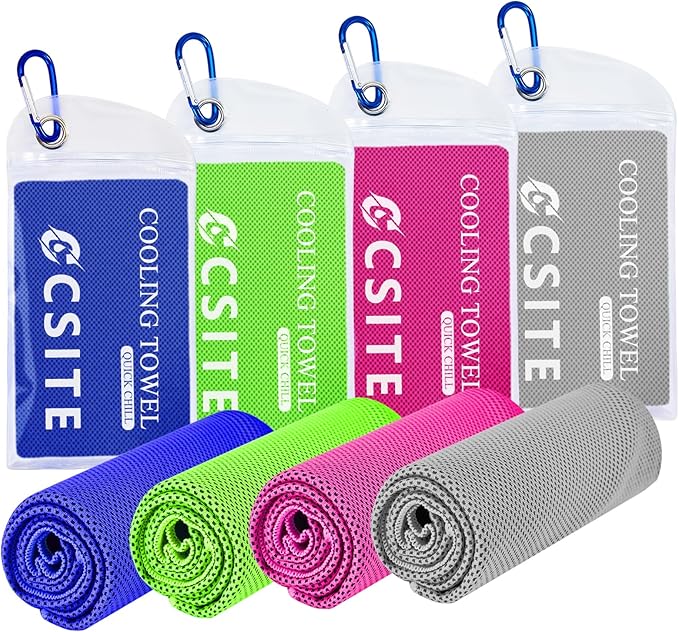 4 Pack Cooling Towels (47"x12") for Neck and Face, Ice Towel for Hot Weather, Soft Breathable Chilly Gym Towels, Microfiber Towel for Work Out, Yoga, Running, Camping & More Activities