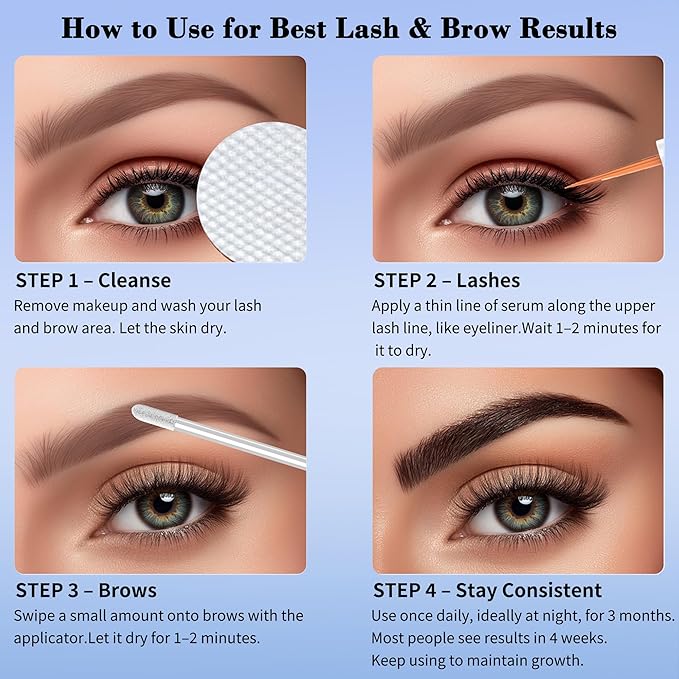 Kean Beauty Eyelash & Brow Growth Serum Set – Natural Biotin Formula to Enhance Lashes & Brows – 3ml x 2 – Gentle Formula for Sensitive Skin, Nourishing & Soothing