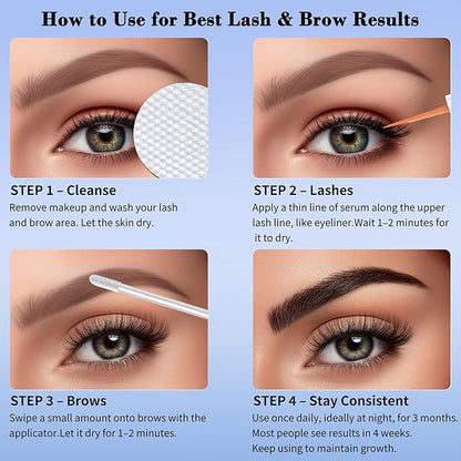 Kean Beauty Eyelash & Brow Growth Serum Set – Natural Biotin Formula to Enhance Lashes & Brows – 3ml x 2 – Gentle Formula for Sensitive Skin, Nourishing & Soothing
