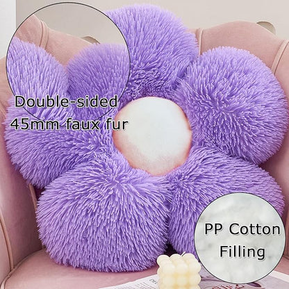 MorroMorn Flower Pillow Shaped Throw Pillows, 20" Floor Pillow Butt Cushion - Fluffy Shaggy Daisy Floral Decorative Pillows for Bed Couch Sofa Chair Cute Plush Faux Fur Room Decor (Lavender)