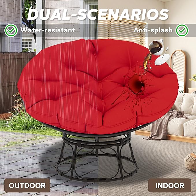 46'' Large Size Papasan Chair with Cushion and Frame, Lazy Chair for Reading, Living Room, Bedroom, Red
