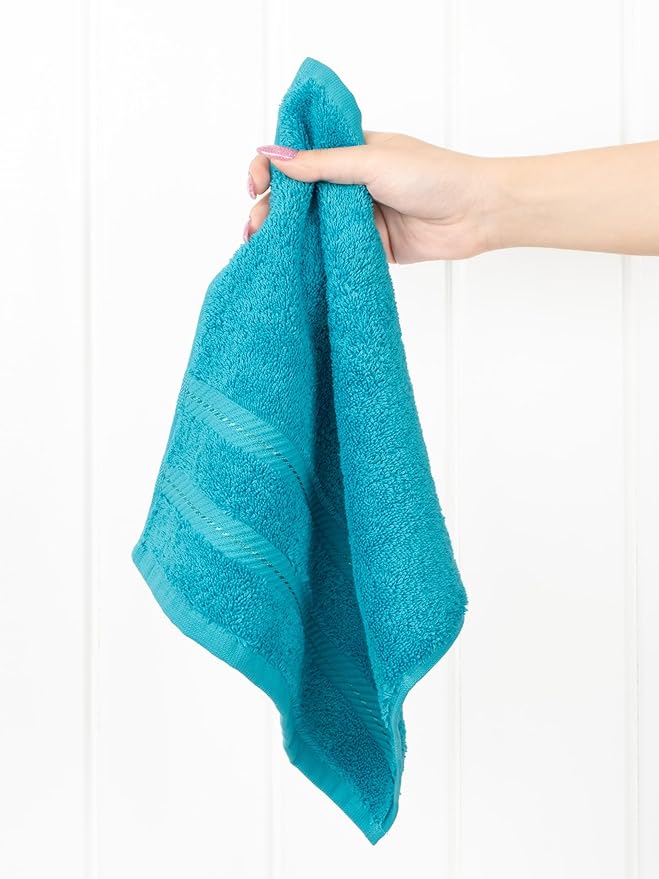 American Soft Linen Luxury Washcloths for Bathroom, 600 GSM 100% Cotton 4 Piece Turkish Wash Cloth Set, 13x13 in Soft Rags for Body and Face, Aqua Blue Washcloths