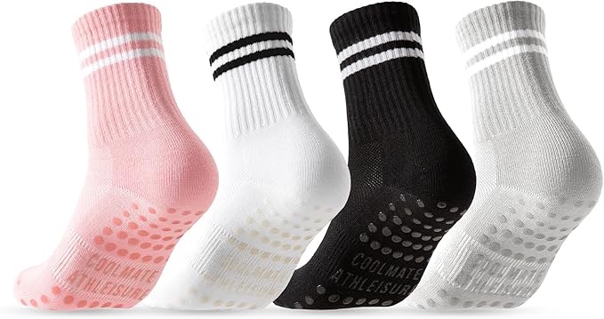 CoolMate Pilates Socks with Grips for Women, Yoga Socks, Crew Non Slip Women for Workout, Barre, Pilates Gifts