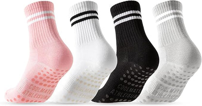 CoolMate Pilates Socks with Grips for Women, Yoga Socks, Crew Non Slip Women for Workout, Barre, Pilates Gifts