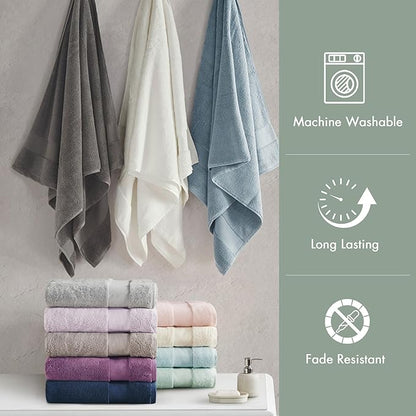 Madison Park Turkish 100% Cotton 600Gsm Luxury Premium Thick Soft Absorbent Hotel Bathroom Towel Set Shower Hand Face Washcloths, Assorted Sizes, Seafoam 6 Piece