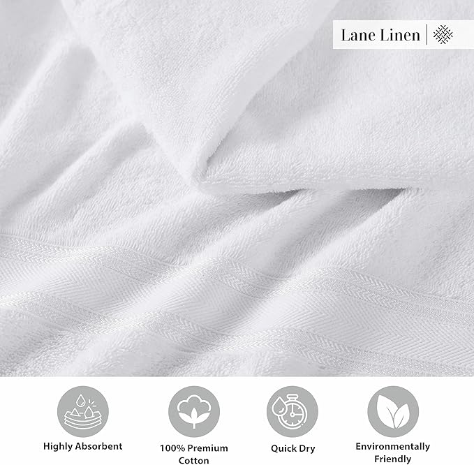LANE LINEN 100% Cotton 4 Pack Bath Sheets (35"x66") - Zero Twist Cotton - Extra Large Bath Towels Set - Quick Drying, Soft & Absorbent Oversized Bathroom Towel Sets - Hotel Quality - White Towels