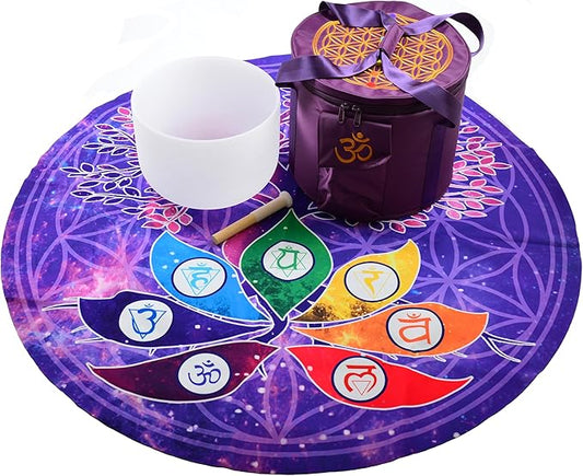 FMTY Perfect Pitch Crystal Singing Bowl 14 inch Washable Healing Bowl Cushion 52"Meditation Sound Bowl with Singing Bowls Mat for Relaxation, Yoga, Chakra Healing, Stress Relief (C Note, 14 inch)