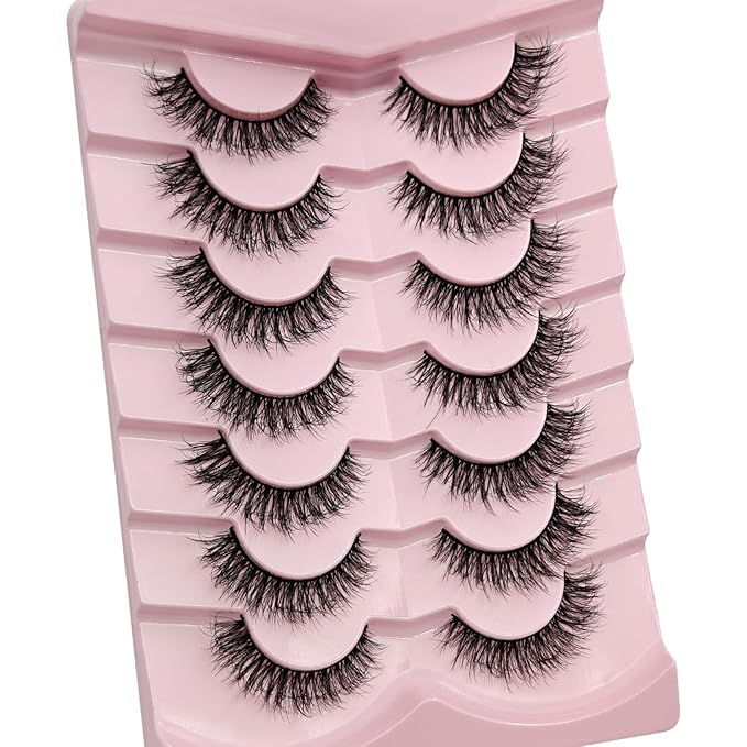 MIKIWI Natural False Eyelashes,Soft and Wispy Natural Look Lashes 7 Pairs Strip Lashes Feathery Lashes