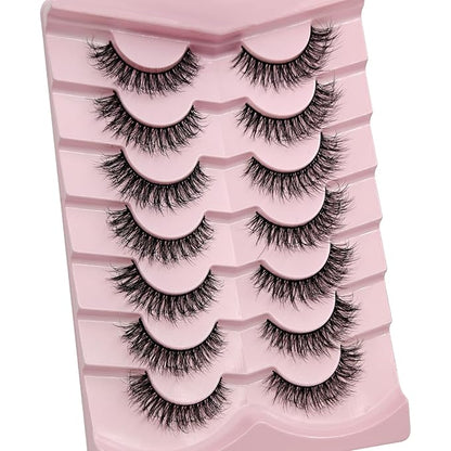 MIKIWI Natural False Eyelashes,Soft and Wispy Natural Look Lashes 7 Pairs Strip Lashes Feathery Lashes