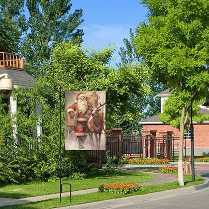 Santa Claus Reindeer Garden Flag 12x18 In Double Sided Yard Flags Lawn Sign Decor No Flagstand