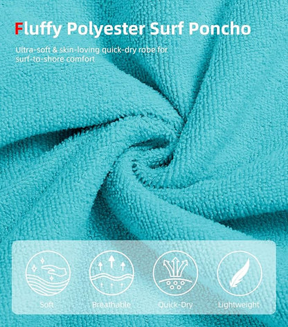 Abahub Surf Poncho Men & Women Towel Poncho Adult with Hood, Thick Quick Dry Changing Poncho Towel, Microfiber Wearable Cover Up for Surfing Beach Swim - Absorbent Changing Towel L (Teal)