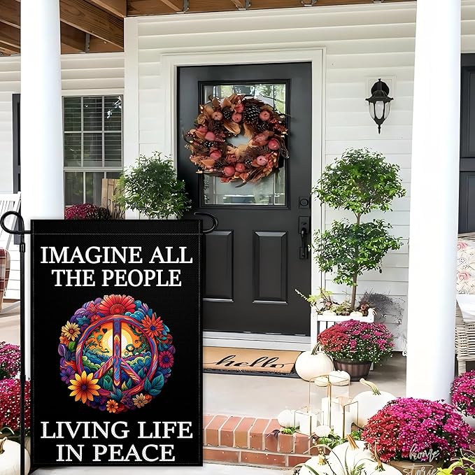 Imagine All The People Living Life in Peace Garden Flag for Outside 12x18 Double Sided Be Kind Garden flag Peace Floral Sign for Outdoor Indoor House Yard Decor