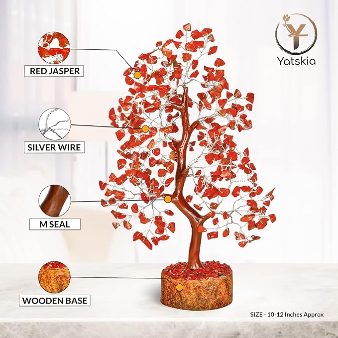YATSKIA Red Jasper Crystal Tree of Life - Crystals and Stones - Home Office Decor - Desk Accessories - Bonsai Tree - Gemstones and Crystals