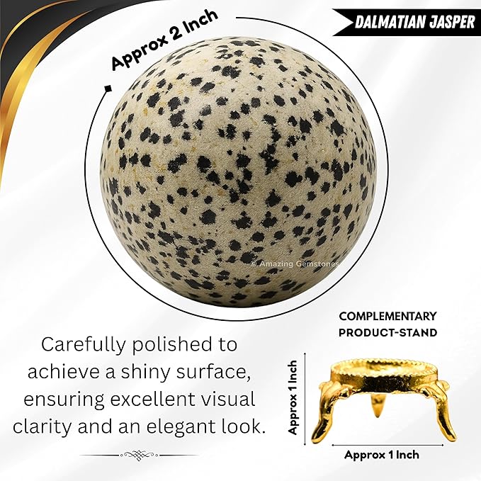 Amazing Gemstone Dalmatian Jasper Crystal Ball with Stand - 2 Inches Crystal Sphere Meditation Balls for Witchcraft and Decorative Balls