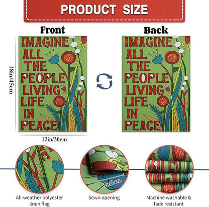 Imagine All The People Living Life in Peace Garden Flag 12x18 Inch Be Kind Garden Flags Peace Floral Sign flag for Outside Indoor House Yard Outdoor Lawn Decor