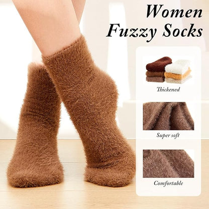 Geyoga 6 Pairs Fuzzy Socks for Women Cozy Fluffy Slipper Socks Mink Velvet Soft Winter Warm Sleeping Christmas Gifts