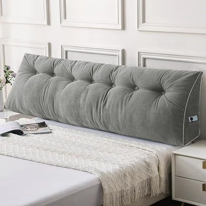 Sasttie Headboard Pillow King, Wedge Pillow Headboard for Sitting Up in Bed, Back-Rest Support Triangular Cushion for Reading - Features Removable Washable Cover, Light Grey