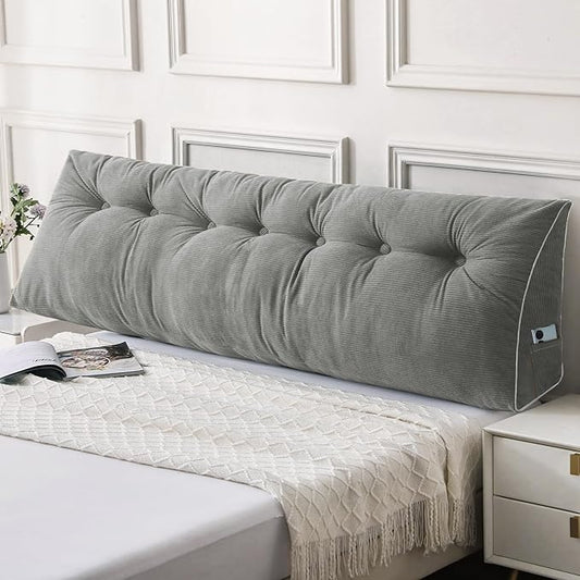 Sasttie Headboard Pillow King, Wedge Pillow Headboard for Sitting Up in Bed, Back-Rest Support Triangular Cushion for Reading - Features Removable Washable Cover, Light Grey