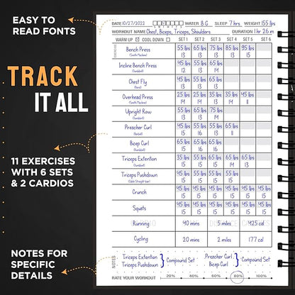 Hardcover Fitness Planner Workout Journal for Women & Men - Undated A5 Sturdy Workout Notebook to Track Gym & Home Workouts - Green Separately Packaged 2 Pieces