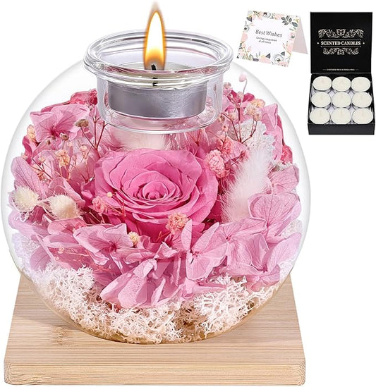 Preserved Roses - Birthday Gifts for Her, Preserved Flower in Glass Dome with Scented, Romantic Gifts for Women, Wife, Girlfriend on Birthday, Wedding Anniversary, Thanksgiving Day, Christmas Day-Pink