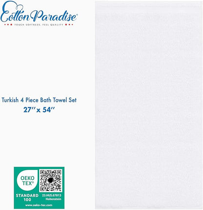 Cotton Paradise 4 Piece Turkish Bath Towels for Bathroom, Extra Large Soft Plush Towels Bathroom Set, White