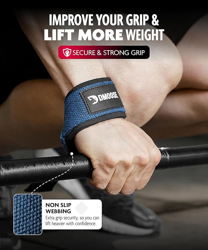 DMoose Fitness Lifting Straps 24" (Pair) - 5mm Padded Durable Wrist Straps for Weightlifting & Powerlifting - Cotton Lifting Strap with Silicone Grip for Men & Women - Deadlift Strap for Gym Workout