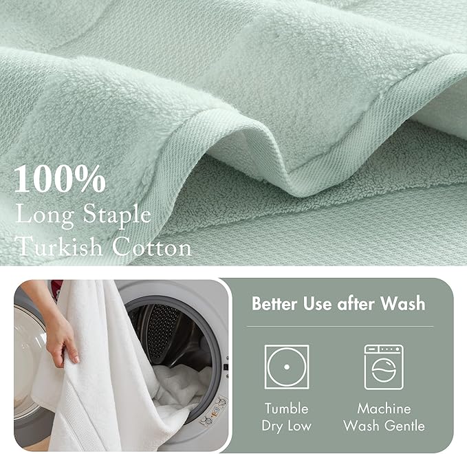 Madison Park Turkish 100% Cotton 600Gsm Luxury Premium Thick Soft Absorbent Hotel Bathroom Towel Set Shower Hand Face Washcloths, Assorted Sizes, Seafoam 6 Piece