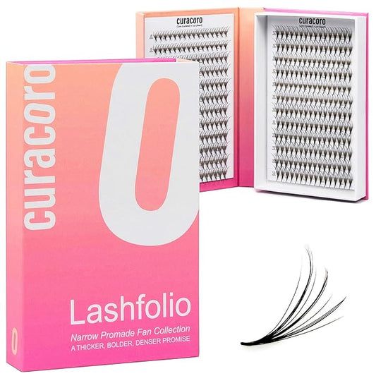 Curacoro LashFolio Triple Spike Promade Fans, Handmade Volume Eyelashes, 5D To 10D, C CC D Curl, 0.03~0.07 mm, 8-13mm Mix Length, Professional Long-Lasting Promade Lash Fans (7D-0.03 D 8-13mm)