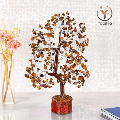YATSKIA Tiger Eye Crystal Tree - Tree of Life - Tiger Eye Stone - Reiki Gifts - Gemstone Tree - Spiritual Decor - Crystal Decor - Chakra Decor - Metaphysical Gifts - Chakra Stones - Home Office Decor