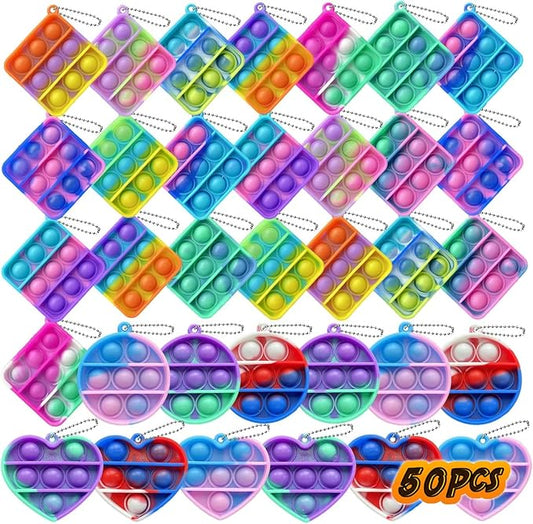120 pcs Random Color Mini Squeeze Pop Bubble Fidget Sensory Toys, Mini Keychain Wrap Small Relieve Anxiety Stress Toy, Pop Bulk Silicone Classroom Prize for Kids Adult Party Gift