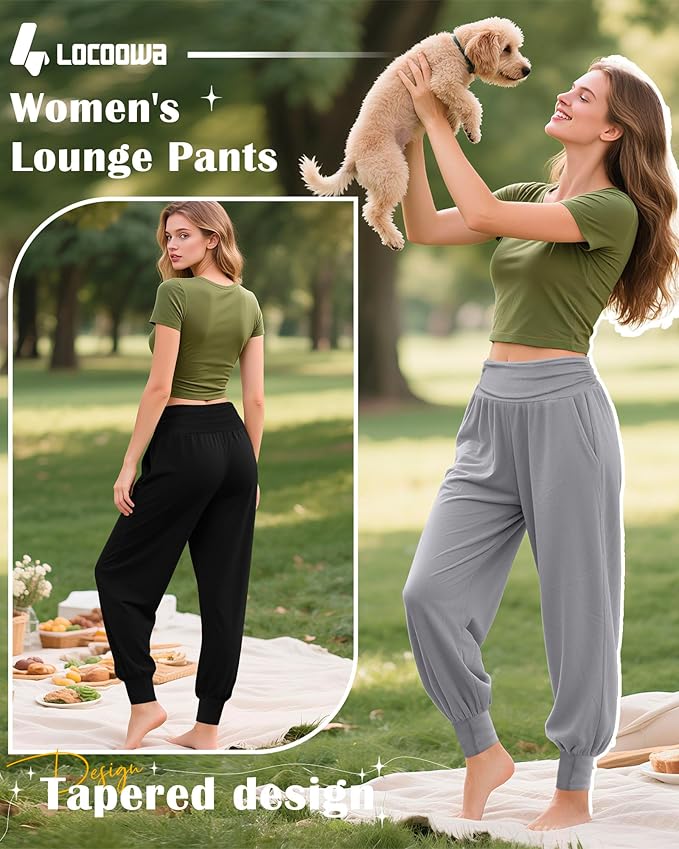 2 Pack Women's Yoga Joggers, Cozy Sweatpants with Pockets Casual Loose Comfy High Waisted Lounge Pants