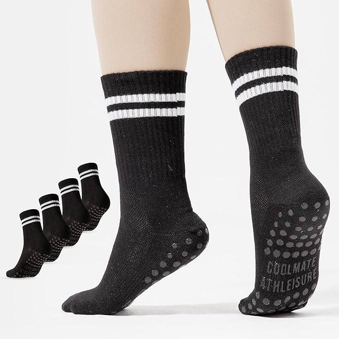 CoolMate Pilates Socks with Grips for Women, Yoga Socks, Crew Non Slip Women for Workout, Barre, Pilates Gifts