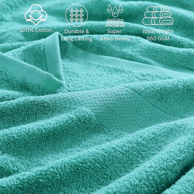 LANE LINEN 100% Luxury Cotton Towel for Bathroom - 24 Pcs - Ringspun, Quick Dry, Ultra Soft & Absorbent - 2 Bath Sheet, 4 Bath Towels, 6 Hand Towel, 8 Washcloth, 4 Fingertip - Fade Resistant - Teal