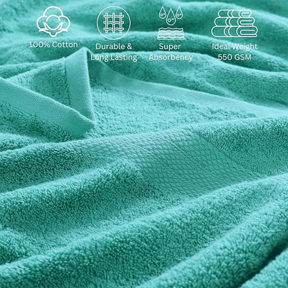 LANE LINEN 100% Luxury Cotton Towel for Bathroom - 24 Pcs - Ringspun, Quick Dry, Ultra Soft & Absorbent - 2 Bath Sheet, 4 Bath Towels, 6 Hand Towel, 8 Washcloth, 4 Fingertip - Fade Resistant - Teal