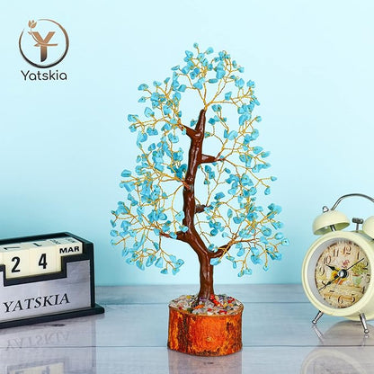 YATSKIA Turquoise Crystal Bonsai Tree Sculpture, Handmade 7 Chakra Healing Pendant Necklaces, Home Decor, Tabletop Display, 8x8x25cm, 1-2lbs