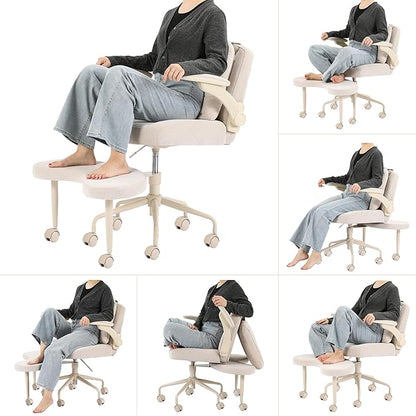 Meditation Cross Legged Armchair, ADHD Chair with Adjustable Armrests, Criss Cross Desk Chair with Flexible Back Cushion, Swivel Footrest, Arm Support and Wheels for Home Office, Cocoa