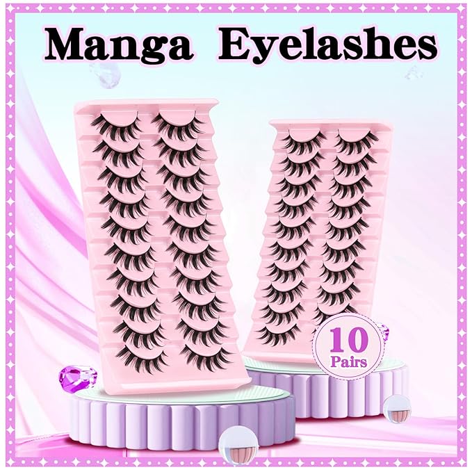 Losha Lashes Spiky Manga Lashes 10 Pairs Anime False Eyelashes 8D Wispy Eye Lashes Pack Soft Asian Fake Eyelashes (Doll)