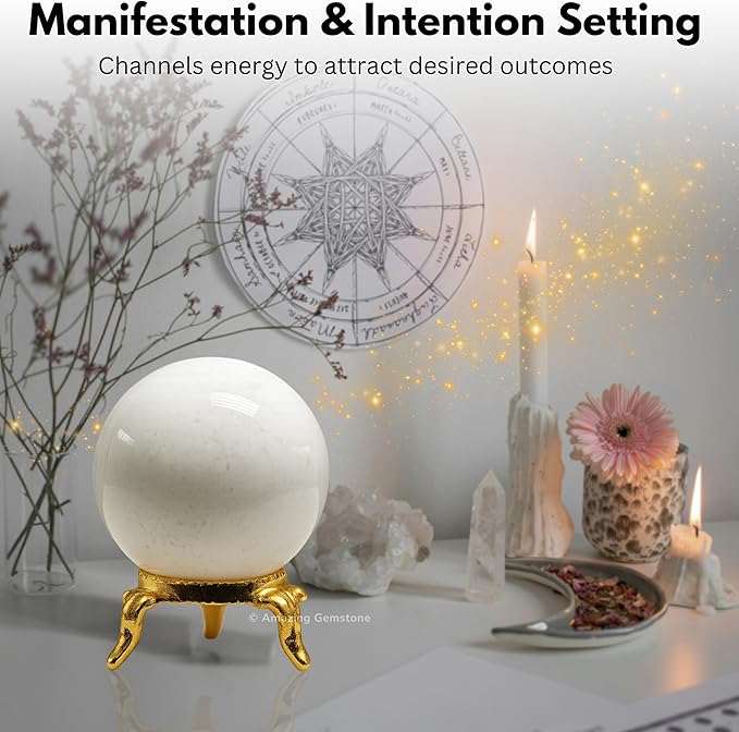 Amazing Gemstone Snow Quartz Crystal Ball with Stand - 2 Inches Crystal Sphere Meditation Balls for Witchcraft and Decorative Balls
