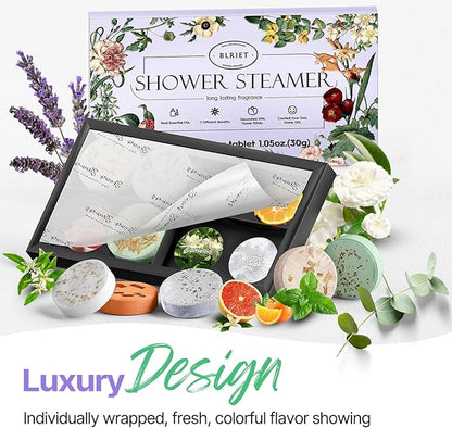 Shower Steamers Aromatherapy BLRIET 8 Pack Gifts for Women, Birthday Christmas White Elephant Gifts Stocking Stuffers for Adults Her Mom Him Home Spa Gym Natural Essential Oil Self Care Relaxation