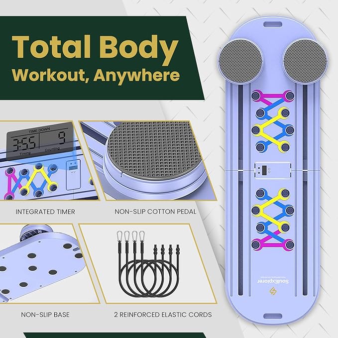 Pilates Board, Multi-Purpose Pilates Reformer Set,Portable Pilates Reformer Board with Yoga Socks & Resistance Bands ,Best for Women Fitness & Exercise at Home Pilates Workout Board.