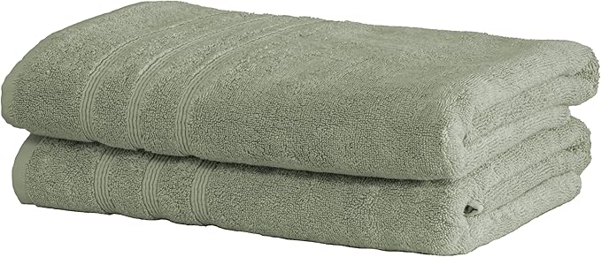 Mosobam Luxury Turkish Set of 2 Bath Towels 30X58 Seagrass Green 700 GSM Bamboo Viscose & Aegean Turkish Combed Cotton