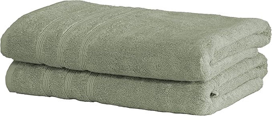 Mosobam Luxury Turkish Set of 2 Bath Towels 30X58 Seagrass Green 700 GSM Bamboo Viscose & Aegean Turkish Combed Cotton