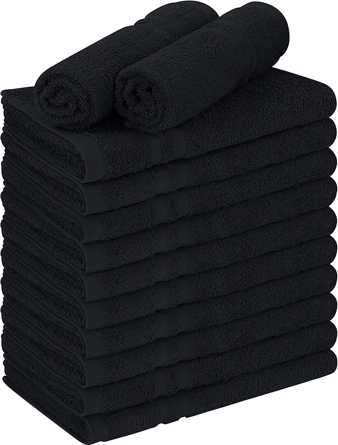 Utopia Towels Cotton Bleach Proof Salon Towels (16x27 inches) - Bleach Safe Gym Hand Towel (72 Pack, Black)