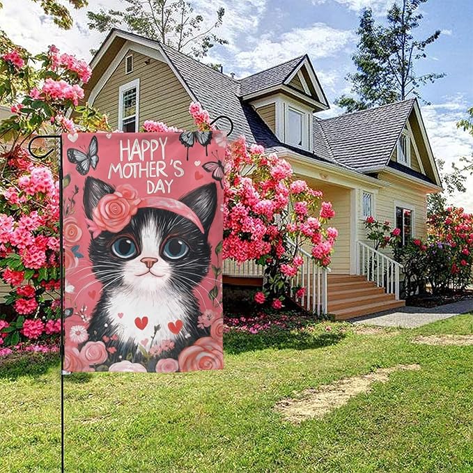 Mothers Day Cat Garden Flag 12x18 In Double Sided Yard Flags Lawn Sign Decor No Flagstand