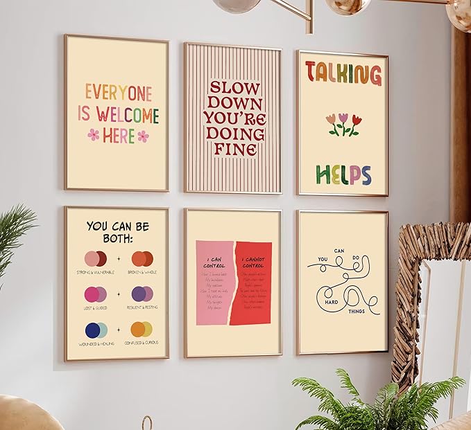 Mental Health Wall Art Therapy Office Psychology Wall Decor Self Care Quote Painting Picture Anxiety Relief Poster Calming Corner Prints Artwork for Office Home Studio Bedroom Living Room Home Decor (12*16)