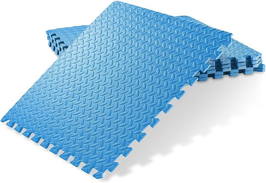 Philosophy Gym Pack of 6 Exercise Flooring Mats - 24 x 24 Inch Foam Rubber Interlocking Puzzle Floor Tiles - Blue